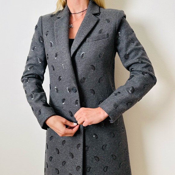 New Michael Michael Kors Paisley Embroidered Wool Melton Coat - Picture 3 of 9